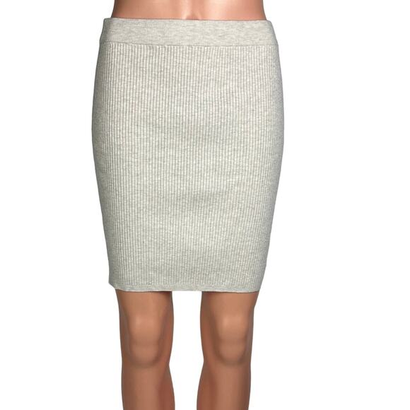 Aritzia Wilfred Beige Ribbed Knit Stretch Bodycon Straight Mini Pencil Skirt - M - Picture 1 of 7